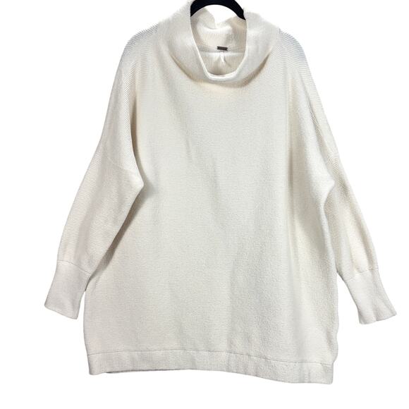 Free People Oversized Tunic Sweater Funnel Neck Cotton Blend Cream Ribbed L - Picture 1 of 10